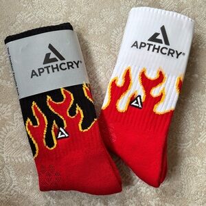 Brand New APTHCRY Set of 2 Flame Crew Socks Limited Edition Ribbed Cotton Casual
